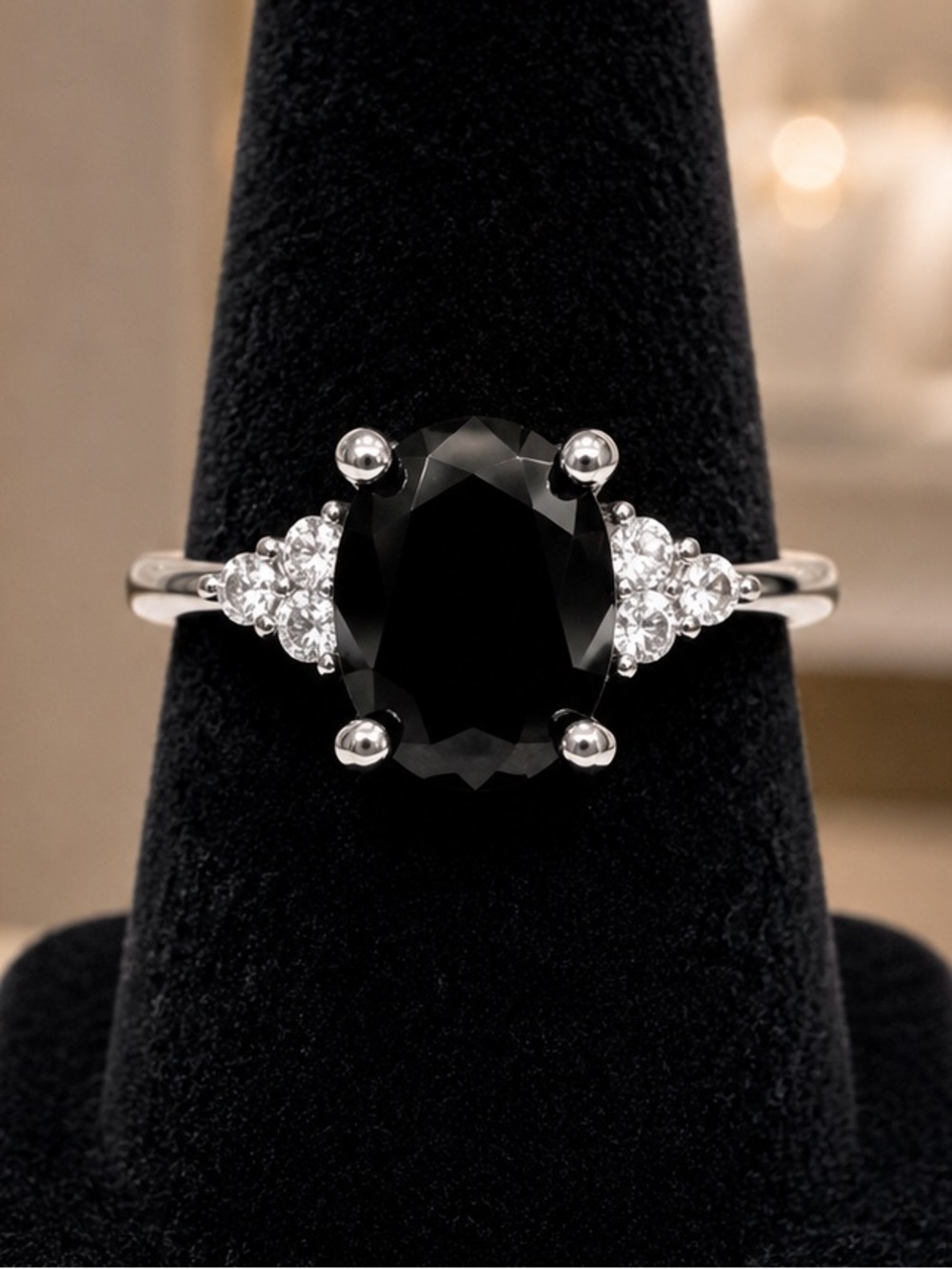 NEW! Art Deco Style Black Lab Created Diamond Crystal Cocktail Ring | Sz 6 7 8
